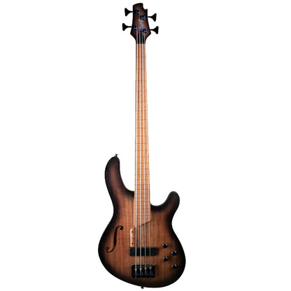 Cort B4FL MHPZ 4 String Mahogany Body Ovangkol Top Electric Bass Guitar - Open Pore Trans Black Burst (B4FLMHPZ)