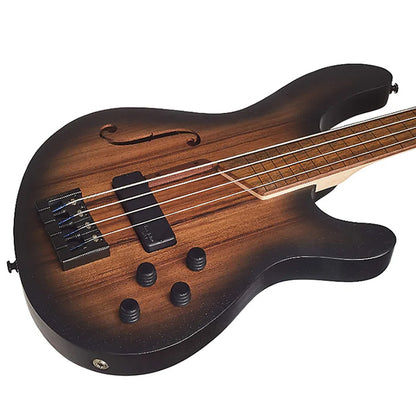 Cort B4FL MHPZ 4 String Mahogany Body Ovangkol Top Electric Bass Guitar - Open Pore Trans Black Burst (B4FLMHPZ)