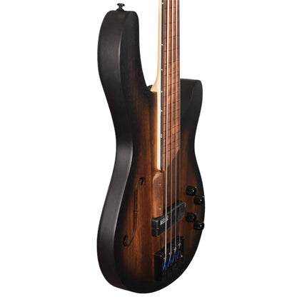 Cort B4FL MHPZ 4 String Mahogany Body Ovangkol Top Electric Bass Guitar - Open Pore Trans Black Burst (B4FLMHPZ)