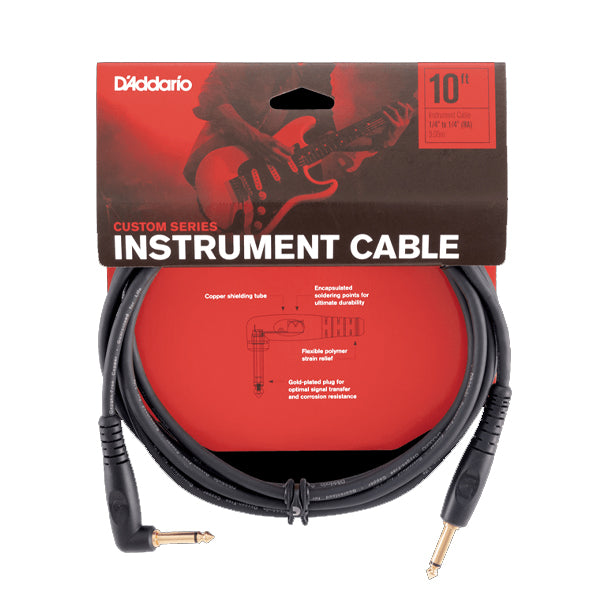 D'addario 1/4" to 1/4" Right Angle Custom Series Instrument Cable (PWGRA10 PWGRA20)