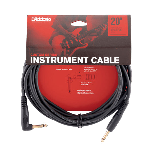 D'addario 1/4" to 1/4" Right Angle Custom Series Instrument Cable (PWGRA10 PWGRA20)