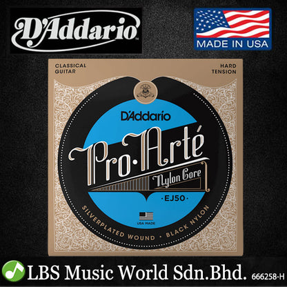 D'addario EJ50 Pro-Arte’ Black Nylon Hard Tension Classical Guitar (EJ 50)