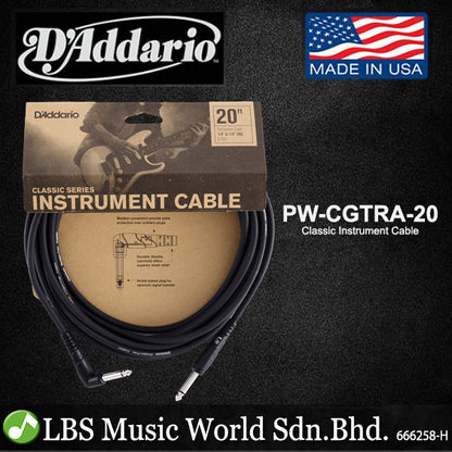 D'addario PW-CGTRA10 1/4" to 1/4" Classic Instrument Cable Right Angle (PWCGTRA10 PWCGTRA20)