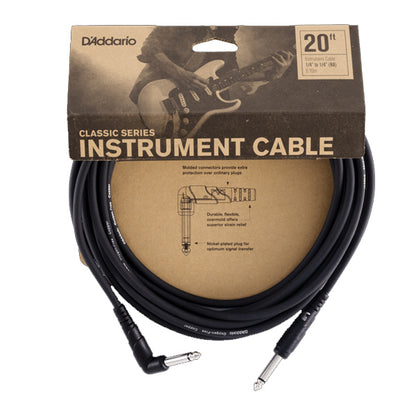 D'addario PW-CGTRA10 1/4" to 1/4" Classic Instrument Cable Right Angle (PWCGTRA10 PWCGTRA20)