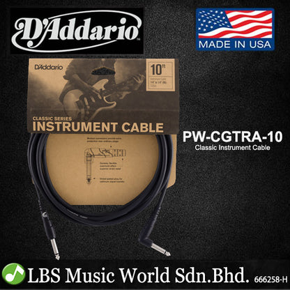 D'addario PW-CGTRA10 1/4" to 1/4" Classic Instrument Cable Right Angle (PWCGTRA10 PWCGTRA20)