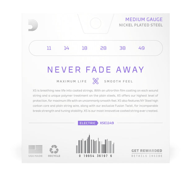 D'addario XSE1149 XS Nickel Medium Coated Electric Guitar String Set (XSE 1149)