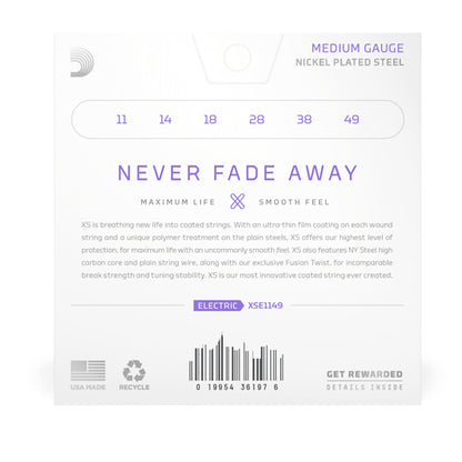 D'addario XSE1149 XS Nickel Medium Coated Electric Guitar String Set (XSE 1149)