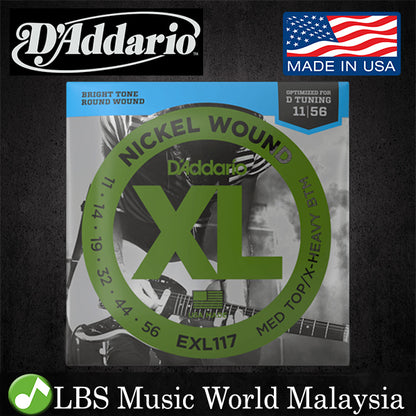 D'Addario EXL117 Nickel Wound Medium Top Extra Heavy Bottom Daddario Electric Guitar Strings (011-056)