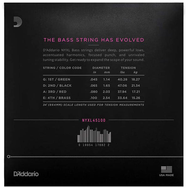 D'Addario NYXL45100 4 Strings Nickel Wound Bass Guitar Regular Light Long Scale (045-100)