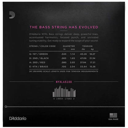 D'Addario NYXL45100 4 Strings Nickel Wound Bass Guitar Regular Light Long Scale (045-100)