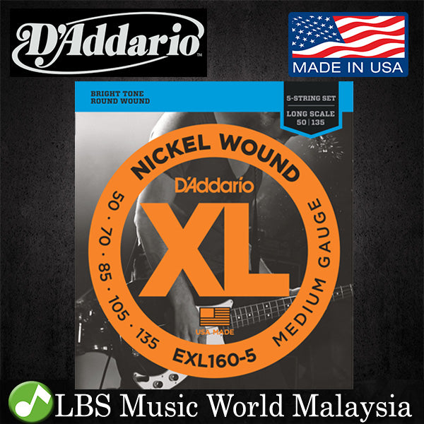 D'addario EXL160-5 5 String Electric Bass Guitar Strings Nickel Wound Medium Bright Tone - Daddario (50-135)