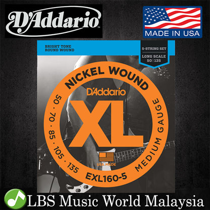 D'addario EXL160-5 5 String Electric Bass Guitar Strings Nickel Wound Medium Bright Tone - Daddario (50-135)