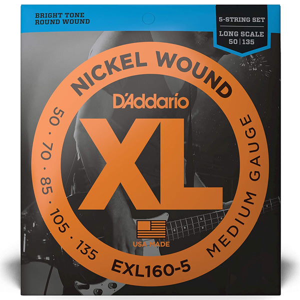 D'addario EXL160-5 5 String Electric Bass Guitar Strings Nickel Wound Medium Bright Tone - Daddario (50-135)