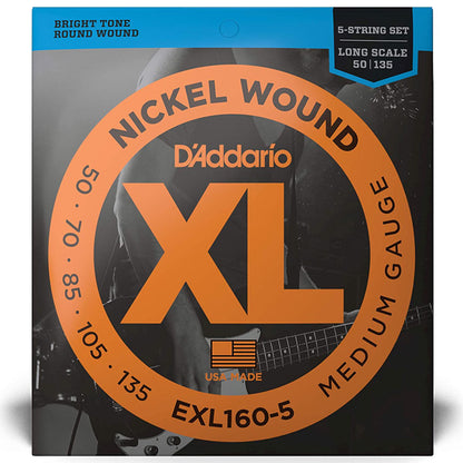 D'addario EXL160-5 5 String Electric Bass Guitar Strings Nickel Wound Medium Bright Tone - Daddario (50-135)