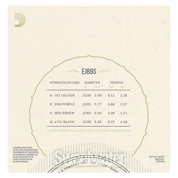 D'addario EJ88S Nyltech Ukulele String 23-25 Soprano Ukulele Hawaii Guitar (EJ 88S)