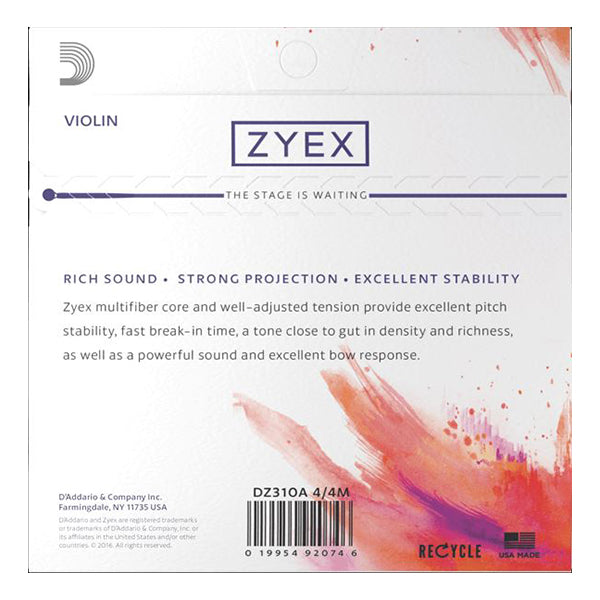 D'addario DZ310S 4/4M Zyex Violin String Set Medium Tension 4/4 Scale String Daddario (DZ310 S)