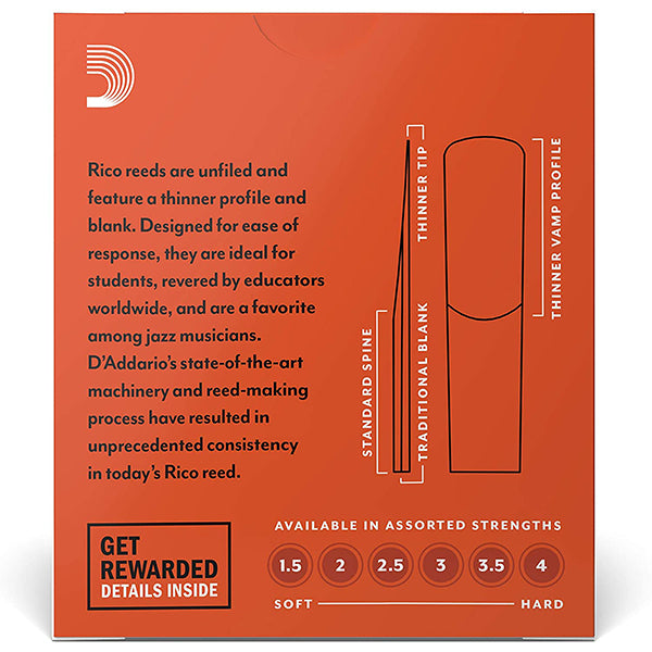 Rico by D'addario Alto Saxophone Reed Loose Pack - 1.5 / 2.0 / 2.5 / 3.0 / 3.5 / 4.0 - Each (Daddario Sax Reeds)