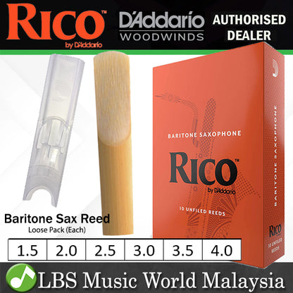 Rico by D'addario Baritone Saxophone Reed Loose Pack - 1.5 / 2.0 / 2.5 / 3.0 / 3.5 / 4.0 - Each (Daddario Sax Reeds)