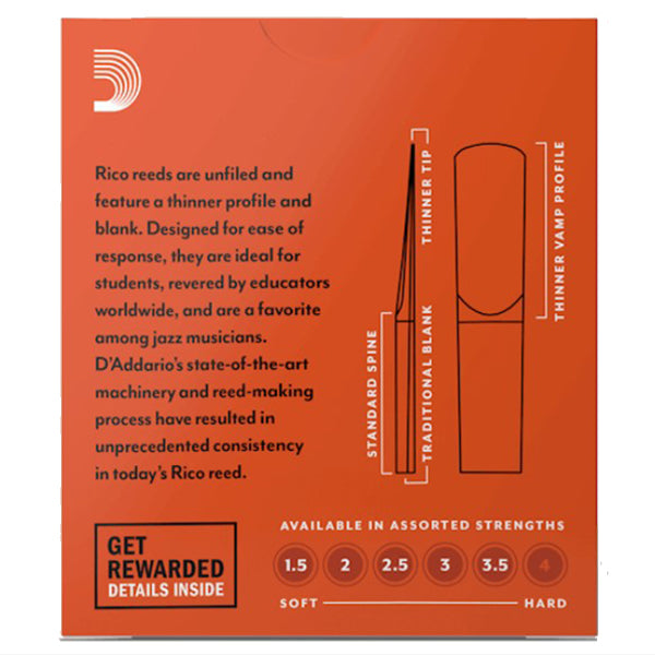 Rico by D'addario Eb Clarinet Reed Loose Pack - 1.5 / 2.0 / 2.5 / 3.0 / 3.5 - Each (Daddario Reeds)