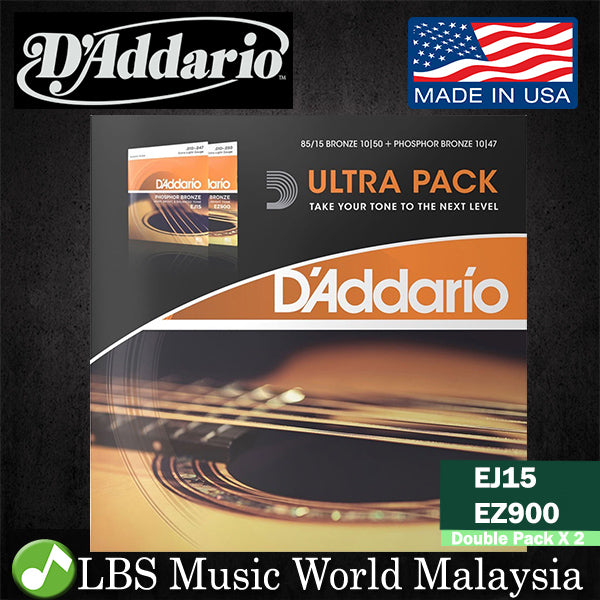 D'Addario Ultra Pack EZ900 EJ15 Acoustic Guitar String Daddario Extra Light (10-42 10-50)