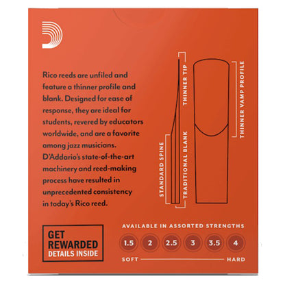 Rico by D'addario Soprano Saxophone Reed Loose Pack - 1.5 / 2.0 / 2.5 / 3.0 / 3.5 / 4.0 - Each (Daddario Sax Reeds)