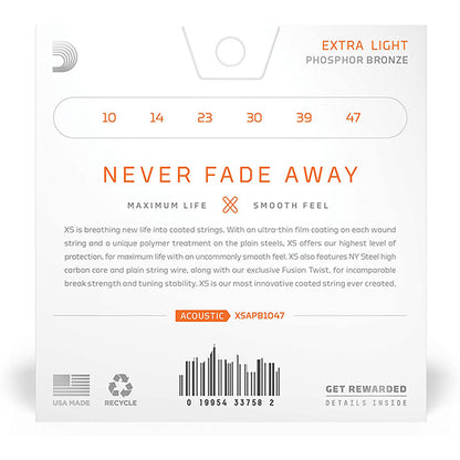 D'addario XSAPB1047 Acoustic Guitar String Anti Rust Daddario Extra Light Set (10-47)