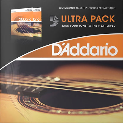 D'Addario Ultra Pack EZ900 EJ15 Acoustic Guitar String Daddario Extra Light (10-42 10-50)
