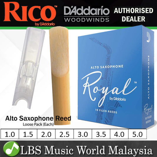 Royal by D'addario Alto Saxophone Reed Loose Pack - 1.0 / 1.5 / 2.0 / 2.5 / 3.0 / 3.5 / 4.0 / 5.0 - Each (Daddario Sax Reeds)