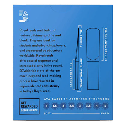 Royal by D'addario Eb Clarinet Reed Loose Pack - 1.0 / 1.5 / 2.0 / 2.5 / 3.0 / 3.5 / 4.0 / 5.0 - Each (Daddario Reeds)