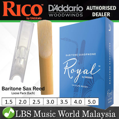 Royal by D'addario Baritone Saxophone Reed Loose Pack - 1.5 / 2.0 / 2.5 / 3.0 / 3.5 / 4.0 / 5.0 - Each (Daddario Sax Reeds)