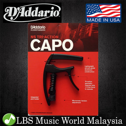 D'addario PW-CP-09 Tri-Action Capo for Acoustic Guitar and Electric Guitar Change Tune Key Clamp (PWCP09)