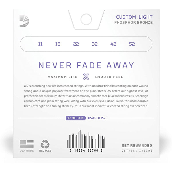 D'addario XSAPB1152 Acoustic Guitar String Anti Rust Daddario Custom Light Set (11-52)