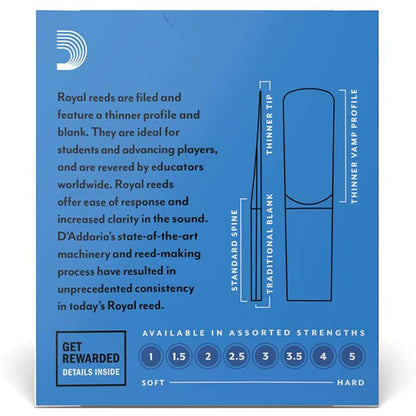 Royal by D'addario Alto Saxophone Reed Loose Pack - 1.0 / 1.5 / 2.0 / 2.5 / 3.0 / 3.5 / 4.0 / 5.0 - Each (Daddario Sax Reeds)
