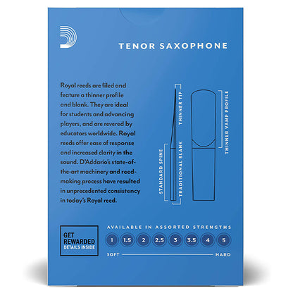Royal by D'addario Tenor Saxophone Reed Loose Pack - 1.0 / 1.5 / 2.0 / 2.5 / 3.0 / 3.5 / 4.0 / 5.0 - Each (Daddario Sax Reeds)