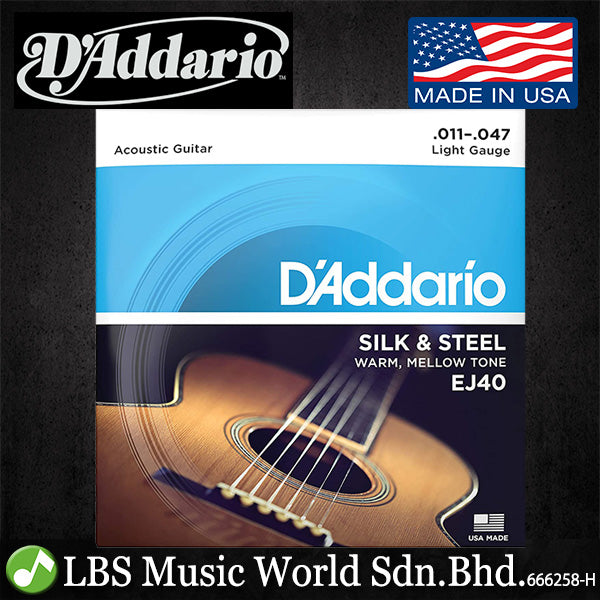 D'Addario EJ40 Silk and Steel Folk Acoustic Guitar String Light Gauge Daddario (11-47)