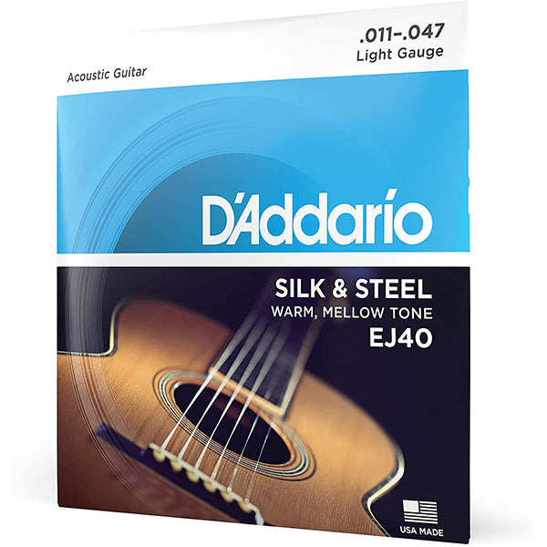 D'Addario EJ40 Silk and Steel Folk Acoustic Guitar String Light Gauge Daddario (11-47)