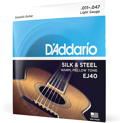 D'Addario EJ40 Silk and Steel Folk Acoustic Guitar String Light Gauge Daddario (11-47)