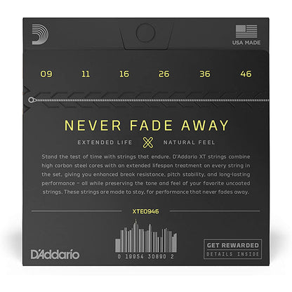 D'Addario XTE0946 XT Nickel Plated Steel Electric Guitar String Super Light Top Regular Bottom Daddario (9-46)