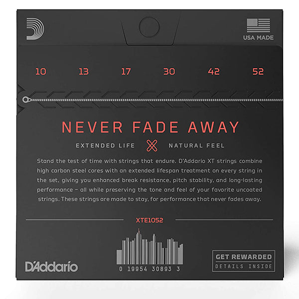 D'Addario XTE1052 XT Nickel Plated Steel Electric Guitar String Light Top Heavy Bottom Daddario (10-52)