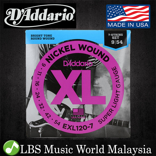 D'addario EXL120 7 String Nickel Wound Super Light Electric Guitar String Daddario D addario (09-54 ) (EXL120-7)