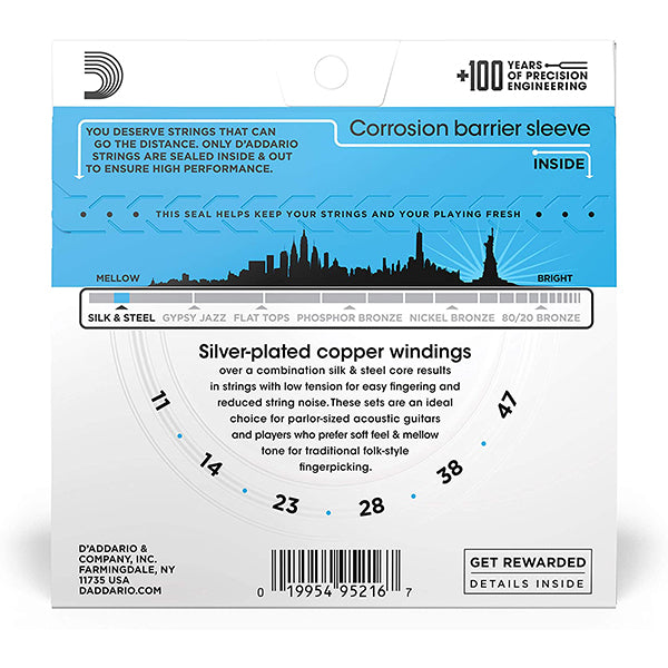 D'Addario EJ40 Silk and Steel Folk Acoustic Guitar String Light Gauge Daddario (11-47)