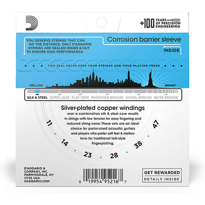 D'Addario EJ40 Silk and Steel Folk Acoustic Guitar String Light Gauge Daddario (11-47)