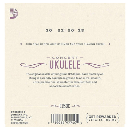 D'addario EJ53C Pro-Arté Rectified Black Nylon Ukulele String Concert Ukulele Hawaii Guitar (EJ 53C)