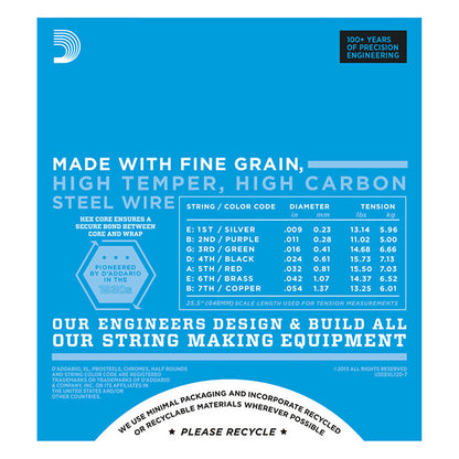 D'addario EXL120 7 String Nickel Wound Super Light Electric Guitar String Daddario D addario (09-54 ) (EXL120-7)