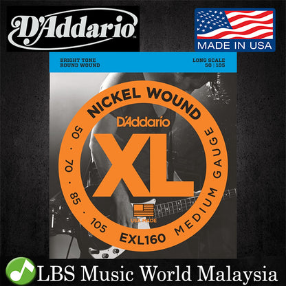 D'addario EXL160 Bass Guitar Strings Nickel Wound Medium Bright Tone Round Wound (50-105)