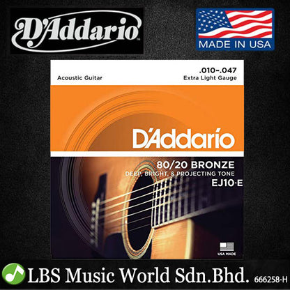 D'addario EJ10 80/20 Bronze Acoustic Guitar Strings 10-47 Daddario D Addario (EJ 10 EJ10E)