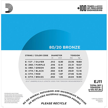 D'addario EJ11 80/20 Bronze Acoustic Guitar Strings 12-53 Daddario D addario (EJ 11 EJ11E)