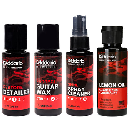 D'addario Planet Wave Instrument Care Kit Guitar Body Clean Polish Wax Lemon Oil Pack Daddario (4 Bottle)