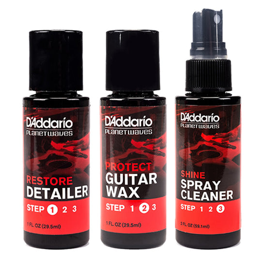 D'addario Planet Wave Instrument Care Kit Guitar Body Clean Polish Wax Pack Daddario (3 Bottle)