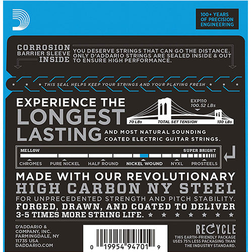 D'ADDARIO  EXP110 Coated Nickel Wound, Light, DADDARIO Electric Guitar Strings